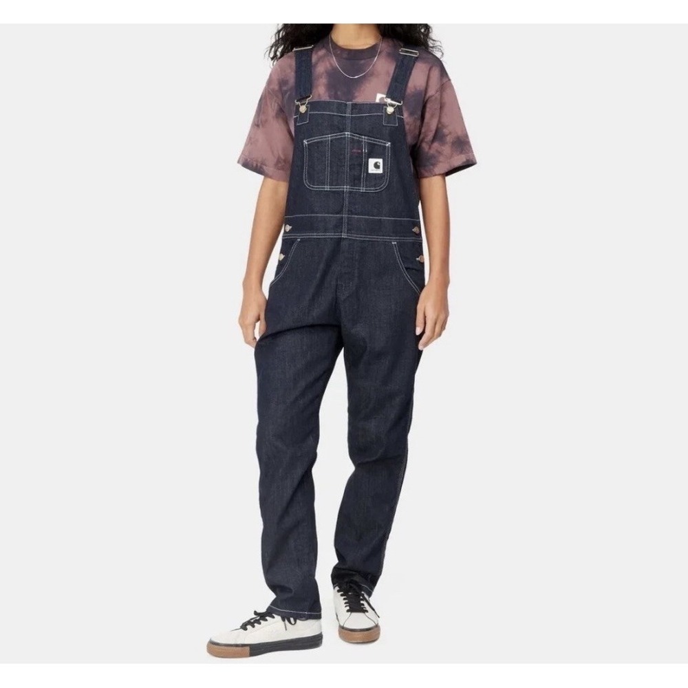 Carhartt Wip BIB Overall Womens Size Small Blue Rinsed Stretch Denim
